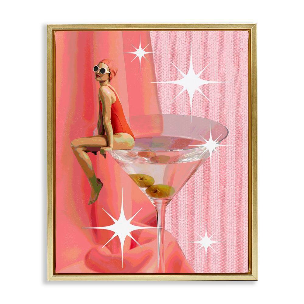 Vintage Swimmer on Drink by Daphne Polselli Gold Floater Frame Food Graphic Art Print 31 in. x 25 in. price history on PriceWatchPro