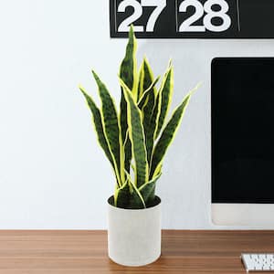 18 in. Green Yellow Sansevieria Artificial Snake Plant in Grey Pot