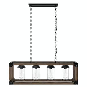 4 -Light Black Unique Statement Square Rectangle Chandelier With Glass Shade Hanging Ceiling Lights