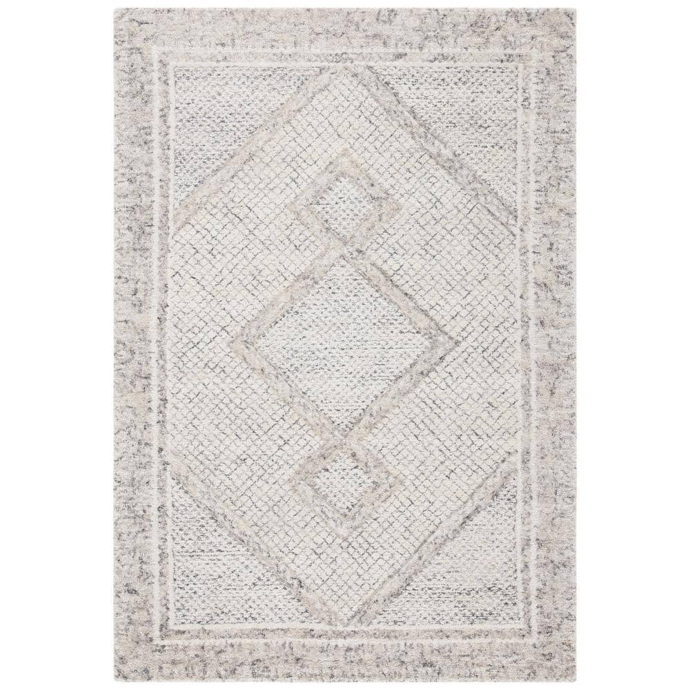 Ivory Abstract Hand-Tufted Wool Rectangular Rug 2' x 3'