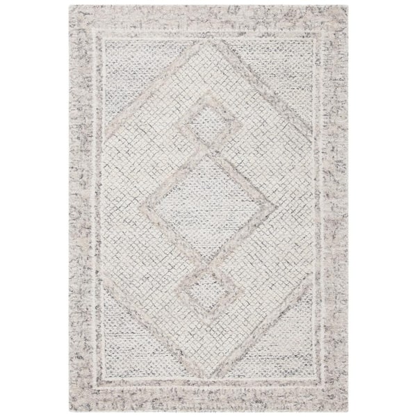 SAFAVIEH Abstract Ivory/Gray Doormat 2 ft. x 3 ft. Geometric Border Area Rug