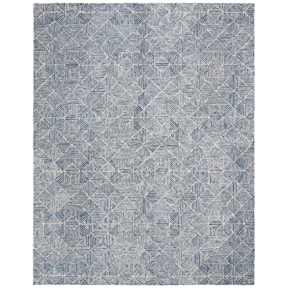 9' x 12', SAFAVIEH Abstract Brock Geometric Wool Area Rug  Blue  