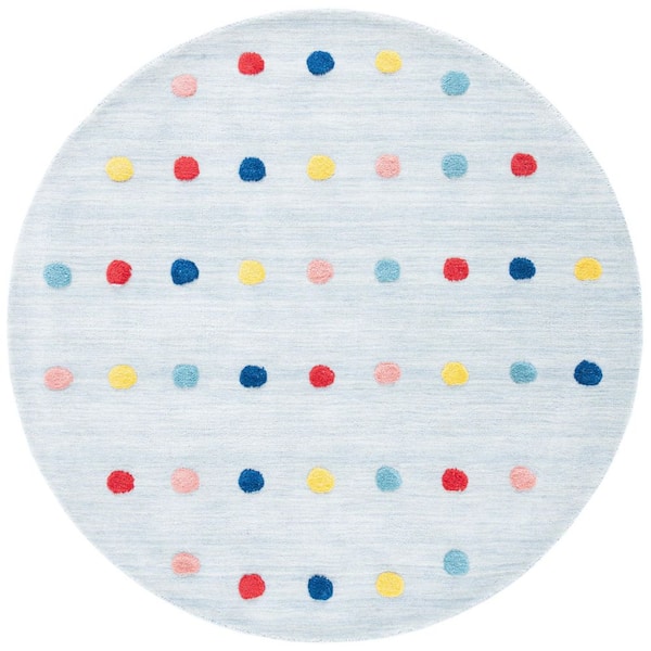 Kids 5 ft. x 5 ft. Gray Polka-Dot Round Area Rug