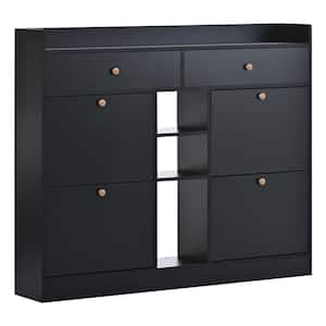 50.70 in. W x 9.40 in. D x 42.50 in. H Multifunctional 2-Tier Black Linen Cabinet with 4 Flip Drawers