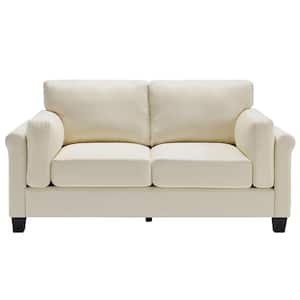 Modern Minimalist Couch 67.5 in. Beige Linen 2 Seats Loveseat with Thick Cushion and Rolled Arm for Living Room