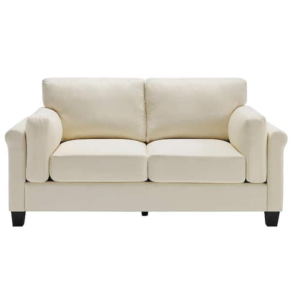 Morden Fort Modern Minimalist Couch 67.5 in. Beige Linen 2 Seats Loveseat with Thick Cushion and Rolled Arm for Living Room