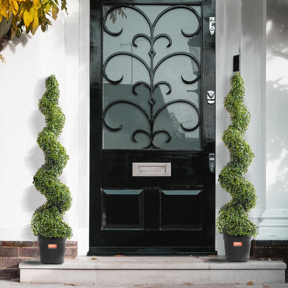 60" Green Spiral Boxwood Topiary Trees in Black Pots
