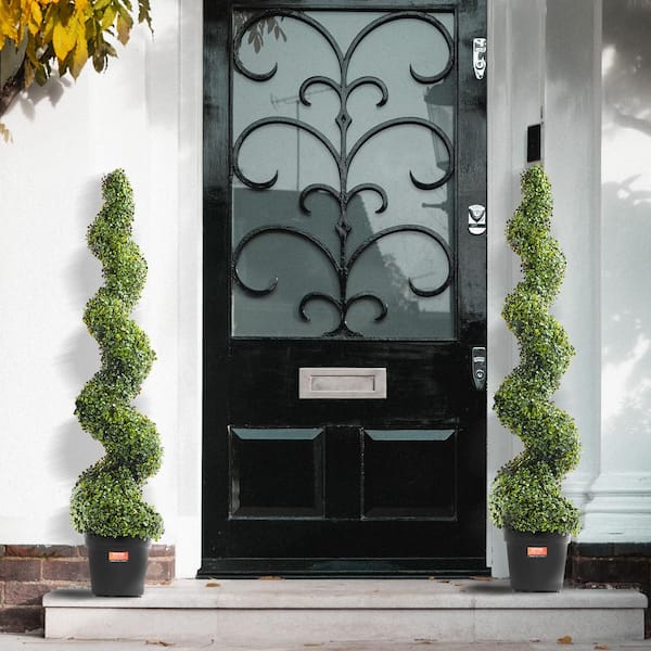 Artificial Boxwood Topiary Tree, 60 in. Tall (2-Pieces), Spiral Faux Topiary Trees, Faux Plant, UV Rated Greenery Set