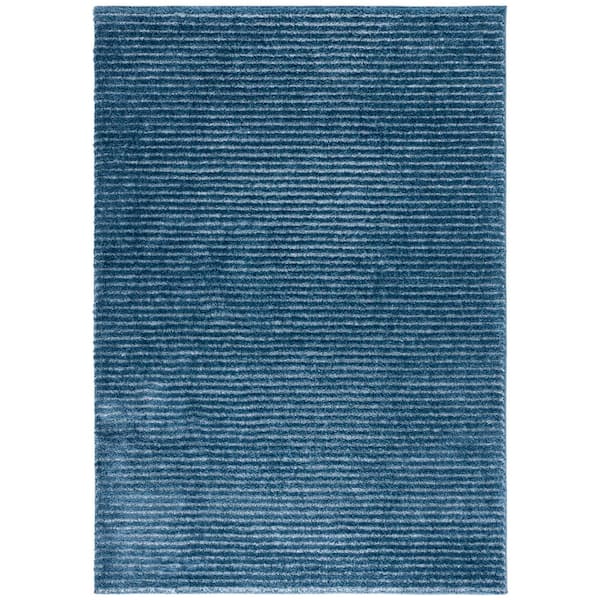 Penelope Shag Navy/Ivory 8 ft. x 10 ft. Modern Striped Area Rug