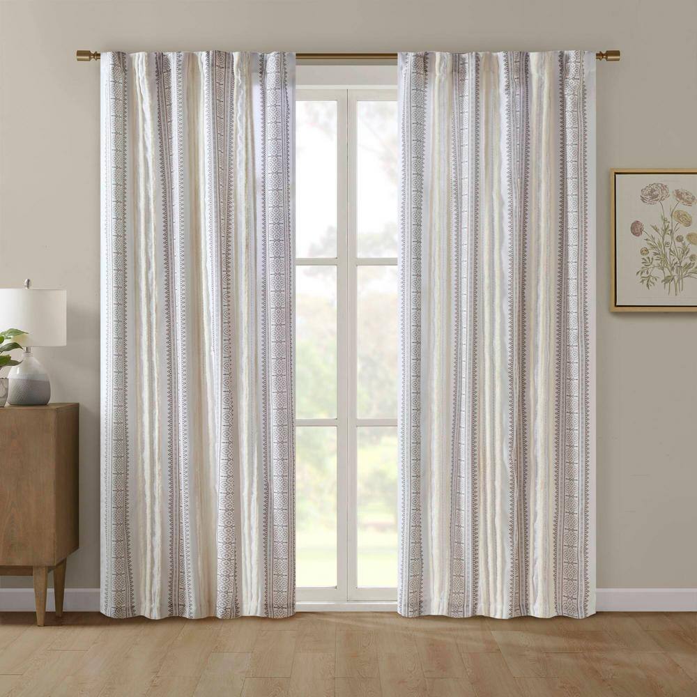 Extra Long White Velvet Geometric Stripe Drape Panel