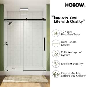 56 in. - 60 in. W x 76 in. H Sliding Frameless Shower Door in Matte Black with 5/16 in. (8 mm) Clear Glass