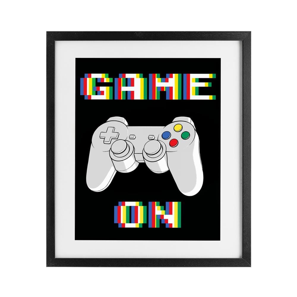 Colorful Digital Game On Black Framed Print Under Glass, design by Marcus Prime