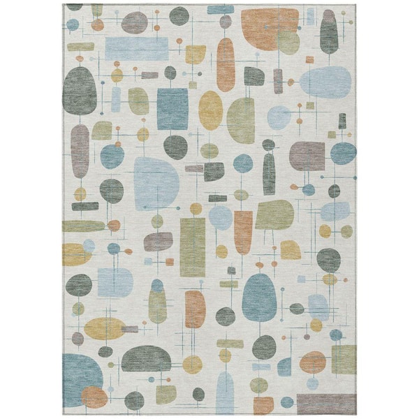 Chantille Machine Washable Indoor/Outdoor Abstract ACN2393 Ivory 5 ft. x 7 ft. 6 in. Area Rug