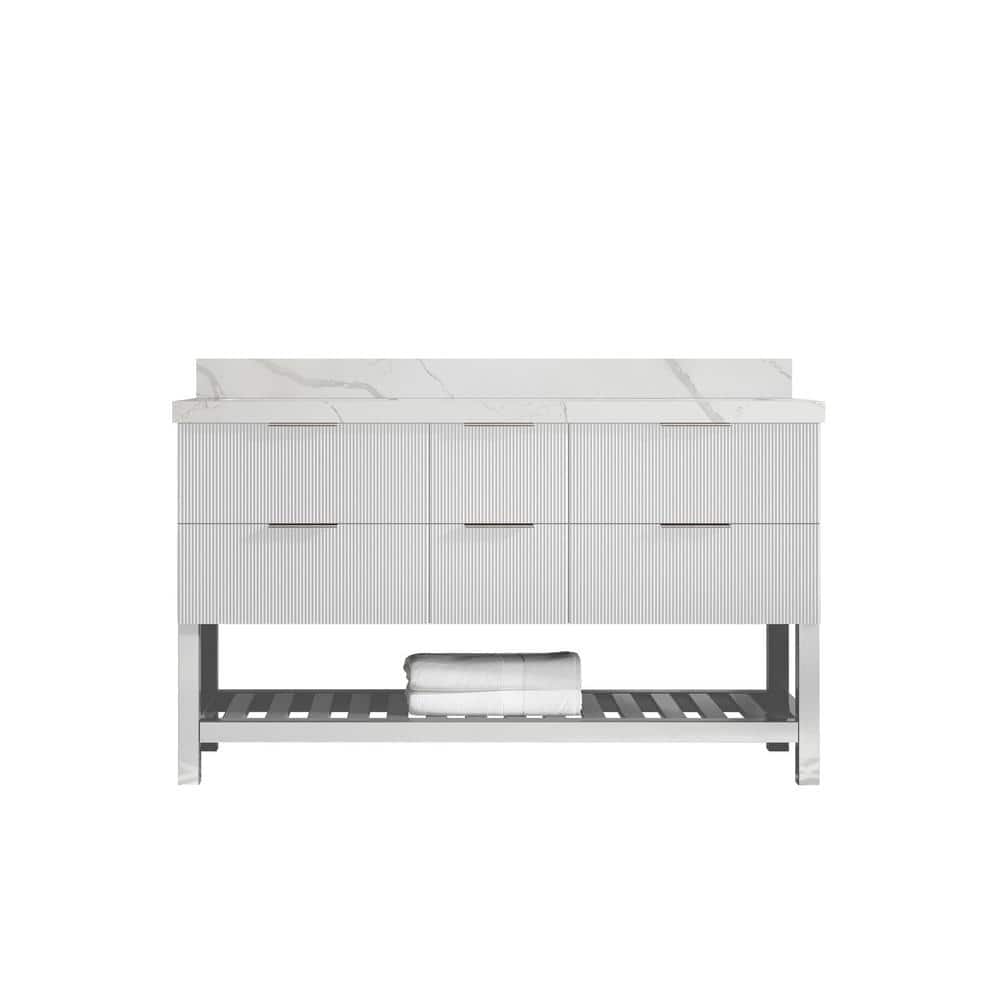 Catalina 60 in. W x 22 in. D x 36 in. H Double Sink Bath Vanity in White with 2 in. Calacatta Laza Qt. Top price history on PriceWatchPro