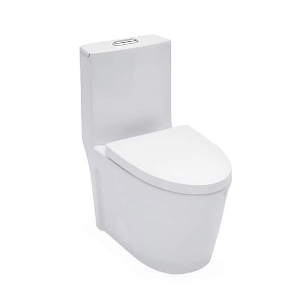 Ceramic 1-Piece Toilet 12-inch Rough-In 1.1/1.6 GPF Dual Flush Elongated Toilet in White Seat Included