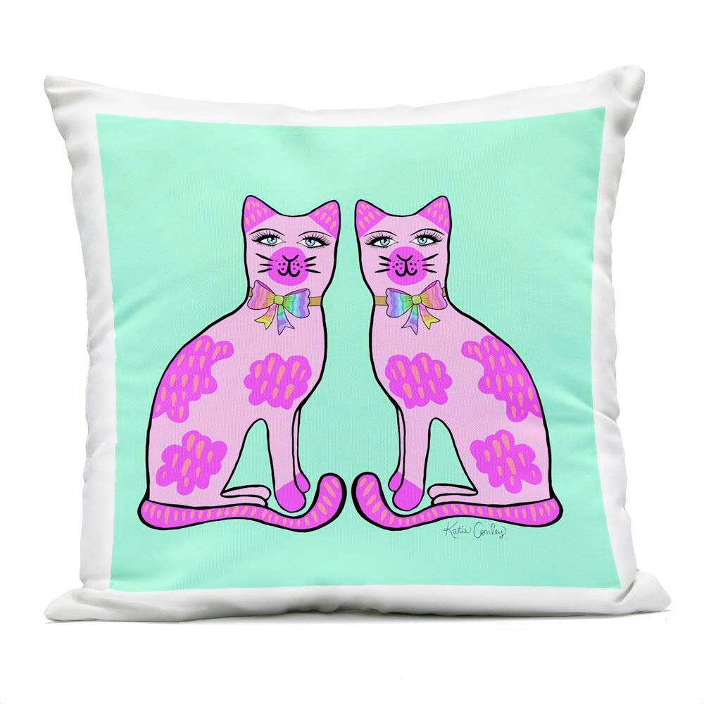 Classy Cats on Turquoise Pink Square Outdoor Throw Pillow price history on PriceWatchPro