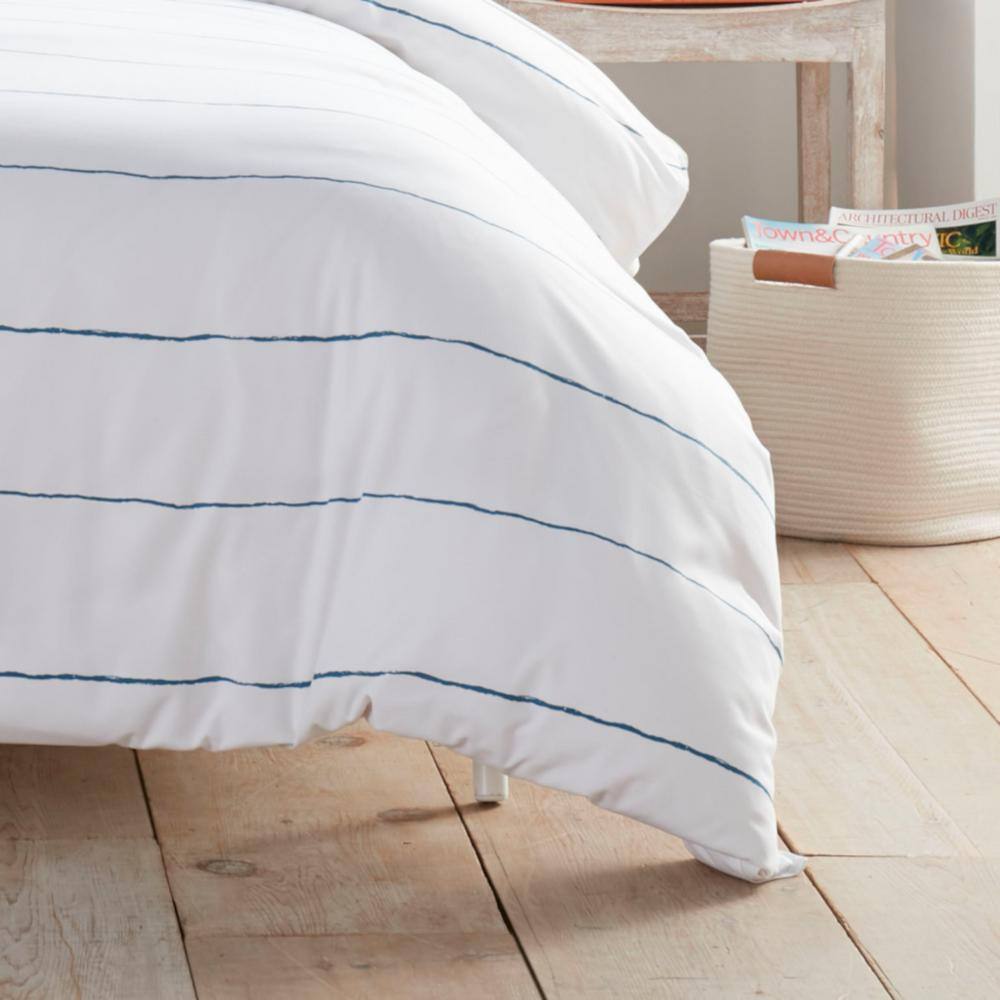 Navy and White Striped Microfiber Full/Queen Duvet Cover Set