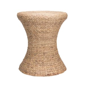 18 in. Natural Round Handwoven Water Hyacinth Wicker End Table with Hourglass Shape