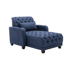 Modern Tufted Navy Blue Fabric Electric Adjustable Sofa Chaise Lounge with Wireless Charging