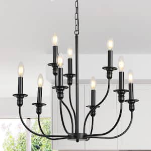 9-Light Black Classic 2-Tier Candlestick Chandelier Lighting for Dining Room Living Room