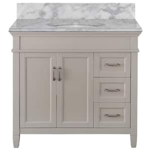 Ashburn 37 in. W x 22 in. D x 35 in. H Single Sink Freestanding Bath Vanity in Gray with Carrara Marble Top