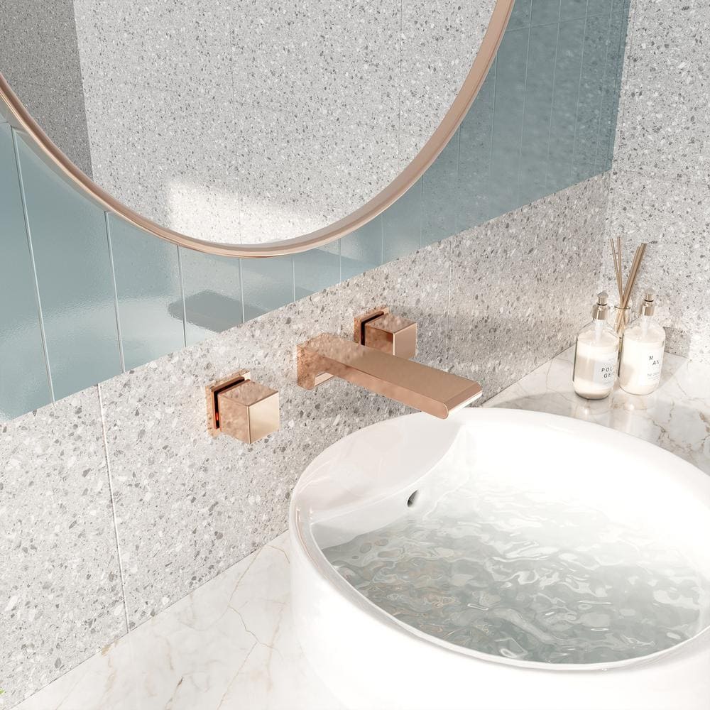 Champagne Bronze Wall-Mounted Double Handle Bathroom Faucet