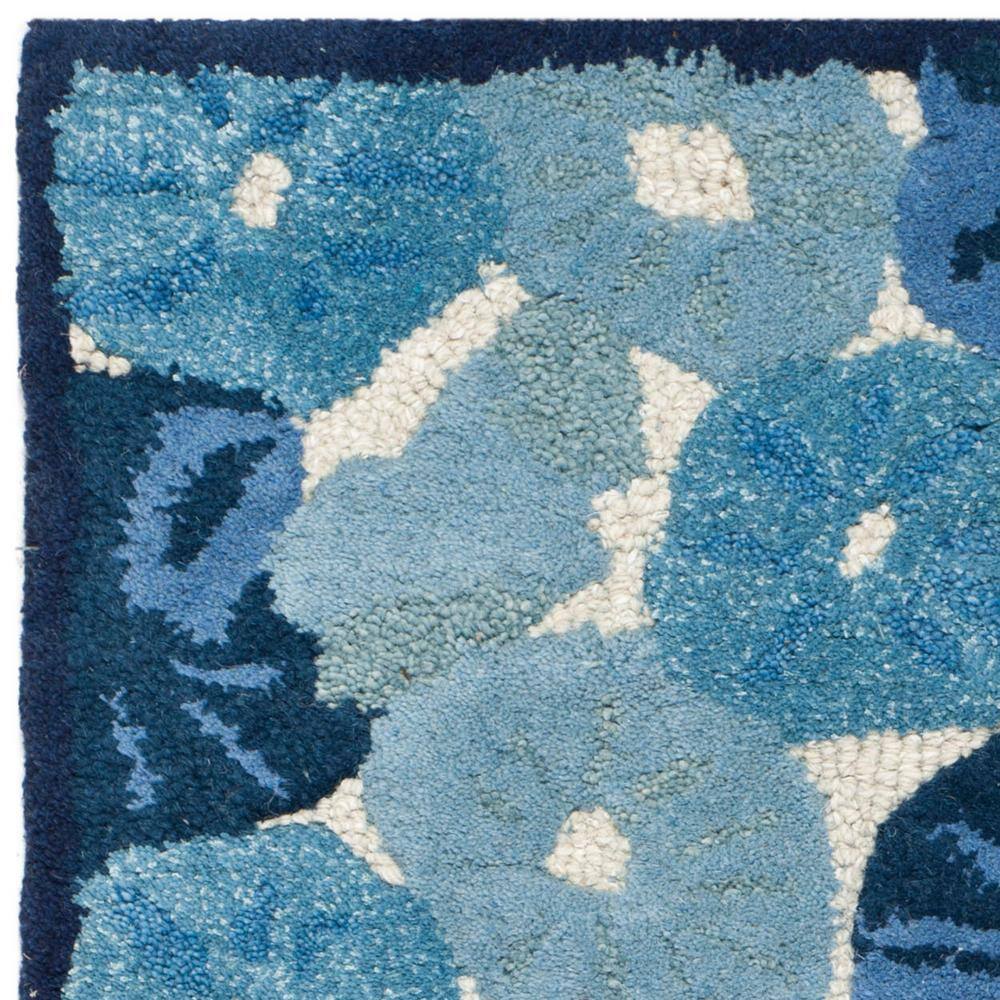 Hand-Knotted Azurite Blue Floral Wool-Viscose Blend Area Rug, 2'6" x 4'3"