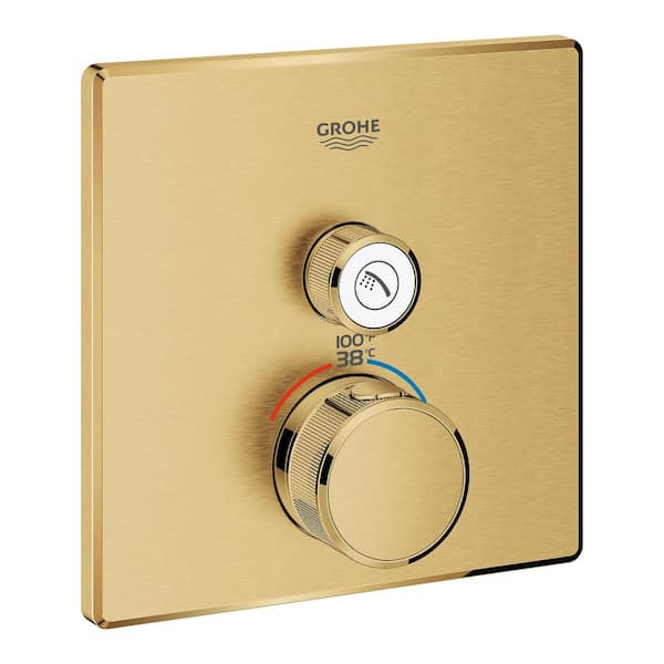 GROHE Grohtherm Smart Control Single Function Square Thermostatic Trim with Control Module in Brushed Cool Sunrise