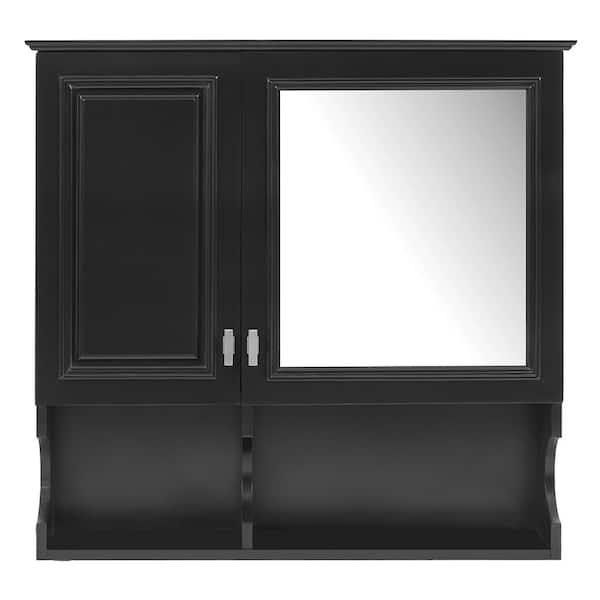 30 in. W x 28.7 in. H Rectangular MDF Medicine Cabinet with Mirror in Black with Doors and Mirror, Adjustable Shelf