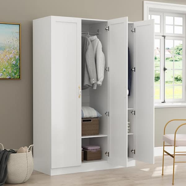 Great Choice Products 3 Doors with Sliding Wooden Armoire Wardrobe Storage Cabinet Closet Organizer