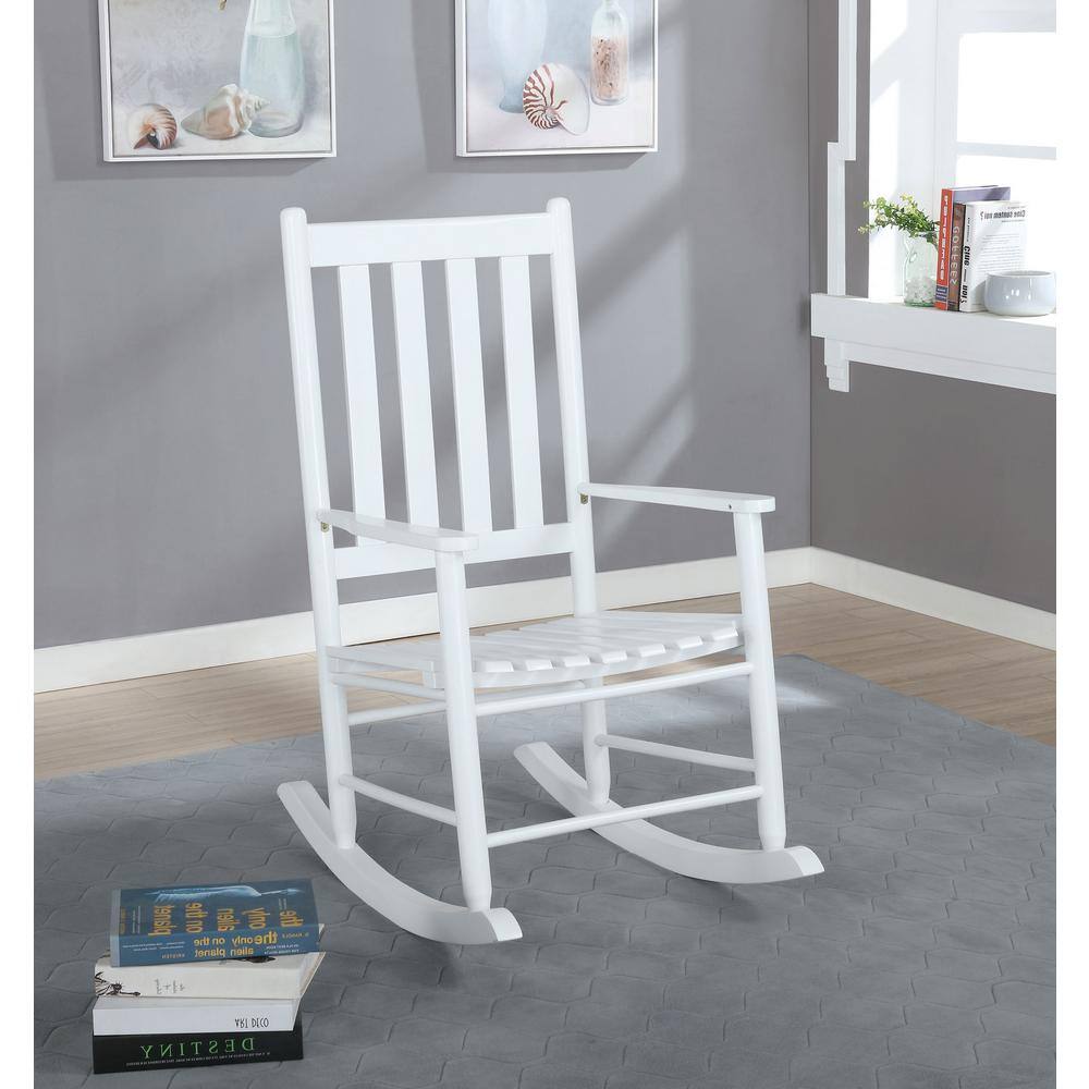 White Acacia Transitional Slat Back Rocking Chair