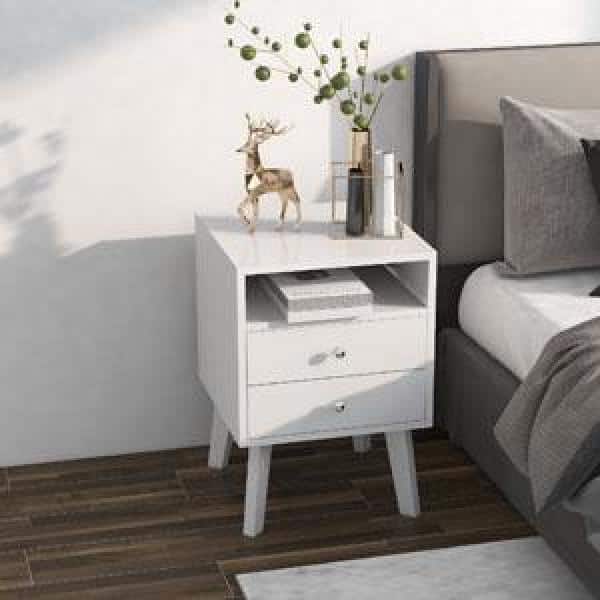 Tatahance 2-Drawer White Nightstand with Open Shelves(22.64 in. Height X 15.75 in. Width X 15.75 in. Depth)