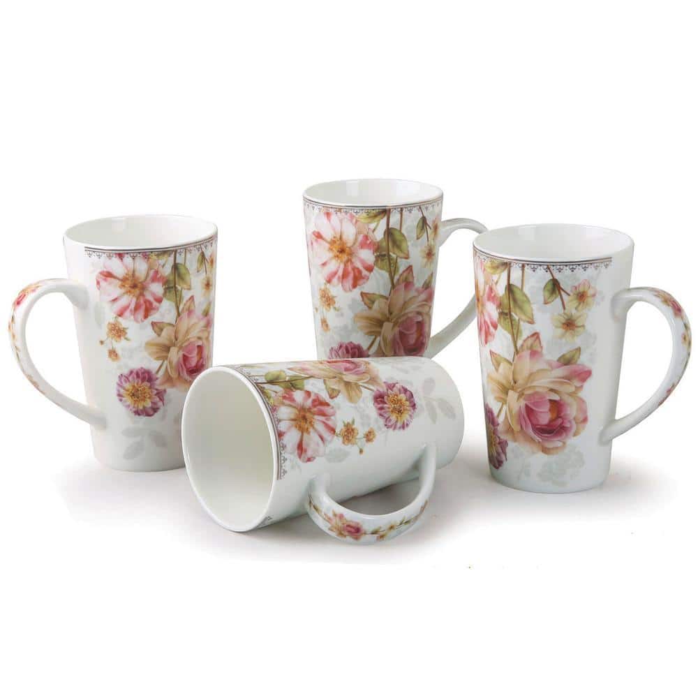 Lorren Home Trends 13 oz. Rose Floral Design Porcelain Coffee Mug (Set of  4) 400-102 - The Home Depot