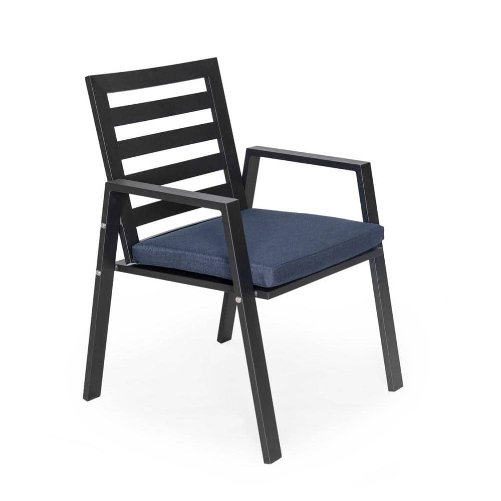 Charcoal Blue Aluminum Patio Dining Chairs with Cushions, Set of 2