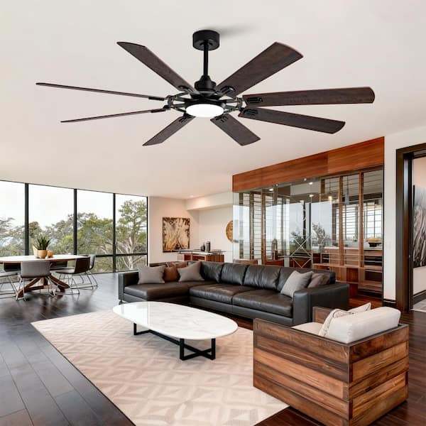 72 in. Brown Reversible Quiet DC Motor Downrod Mount Standard Fan with Remote Control Dimmable 6 Wind Speed
