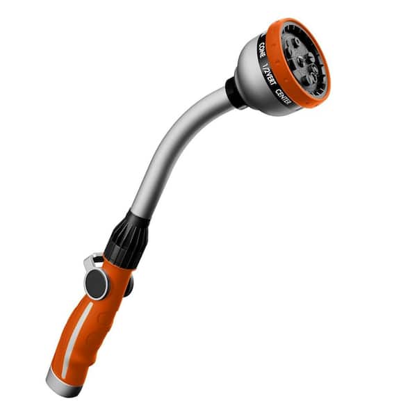 15 in. Orange Metal Garden Hose Spray Gun-Heavy-Duty Nozzle, 10-Sprays, Thumb Control, Suitable for Baskets and Shrubs