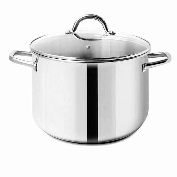 4 qt. Nickel Free Stainless Steel Stock Pot with Lid, Induction Compatible Base, Small Kitchen Stockpot