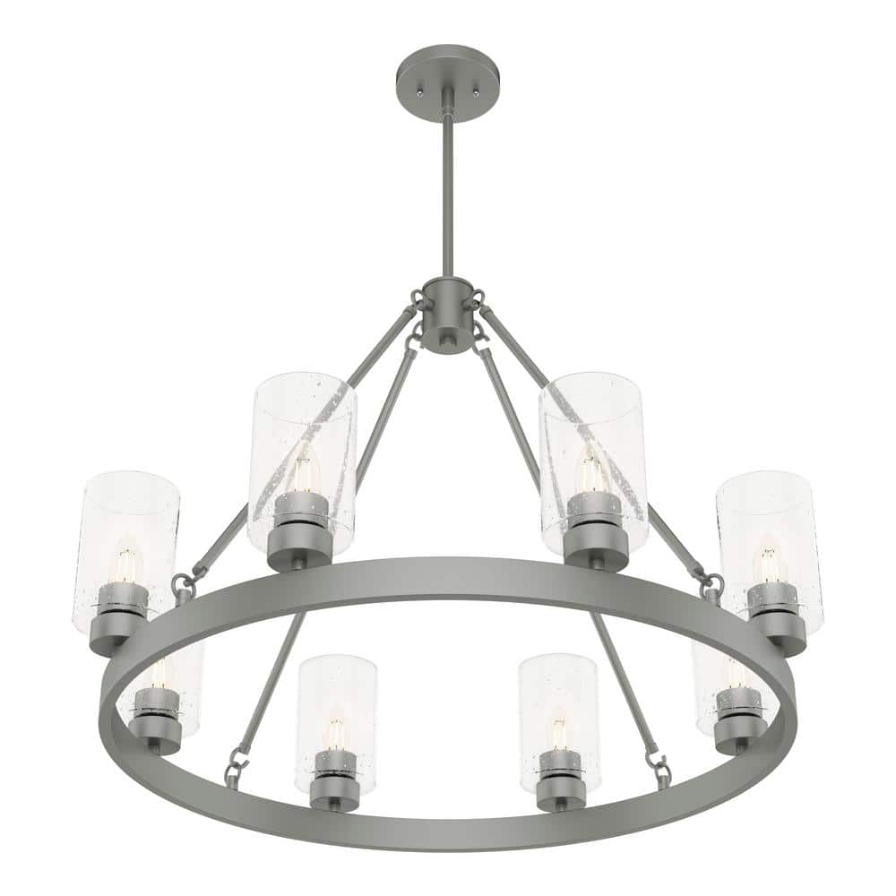 Hartland Matte Silver 8-Light Seeded Glass Candle Chandelier