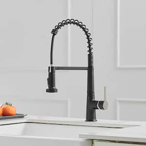 Single Handle Touchless Deck Mount Gooseneck Pull Down Sprayer Kitchen Faucet with Handles in Black