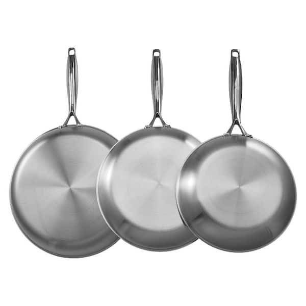 Triply Stainless Steel Frying Pan 3 Pcs Skillet 8in 10in 12in Silver for Home Kitchen