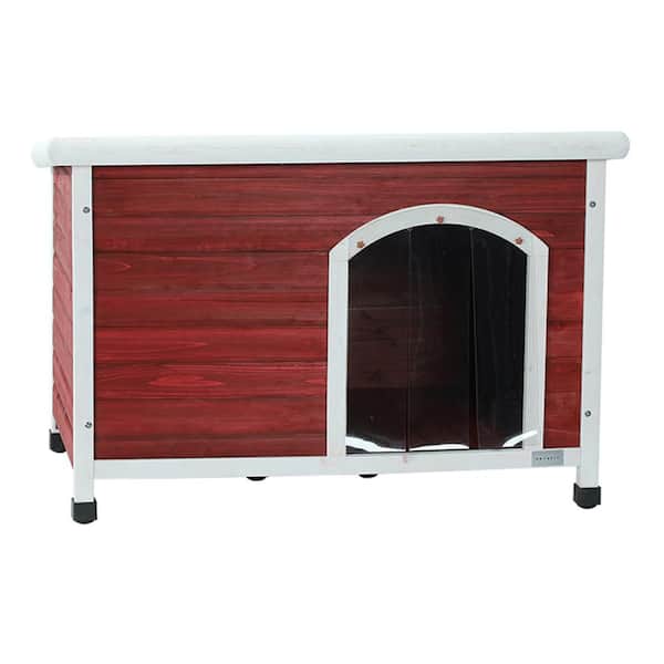Red Medium Wooden Outdoor Dog House with Waterproof Roof, Elevated Floor