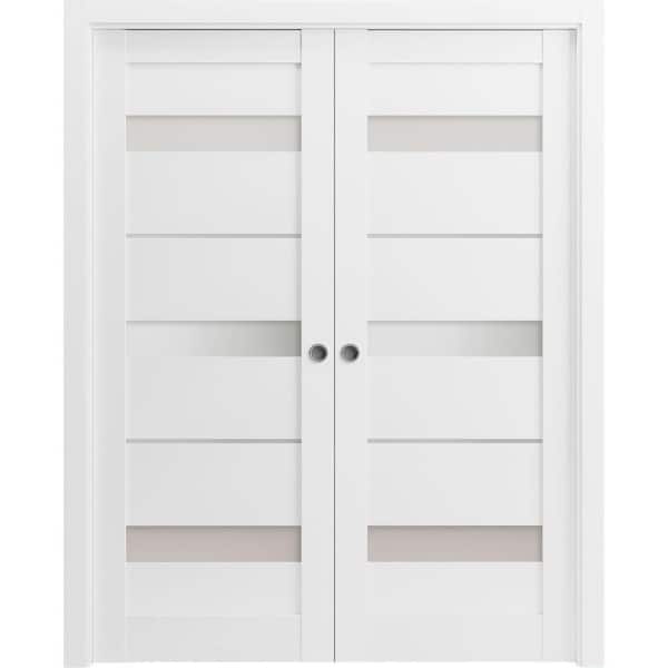 Sartodoors 64 in. x 80 in. 2 Panel White Finished MDF Sliding Door with Hardware