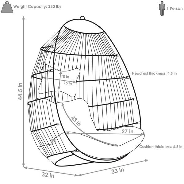 Sunnydaze 2.6 ft. Julia Hanging Cushioned Egg Chair Hammock Sunnydaze 2.6 ft. Julia Hanging Cushioned Egg Chair Hammock