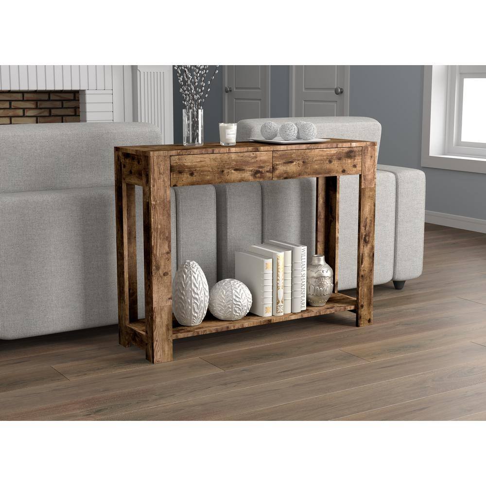 Transitional Brown Reclaimed Wood Console Table with Storage