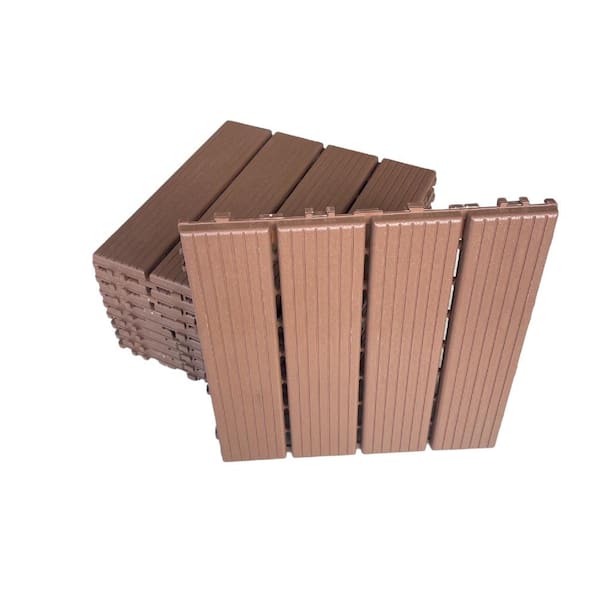 Tidoin 1 ft. x 1 ft. Plastic Deck Tile in Dark Brown for Outdoor Porch Poolside Balcony Backyard (44 Per Box)