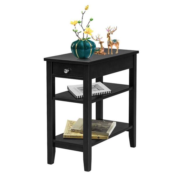 narrow black nightstand