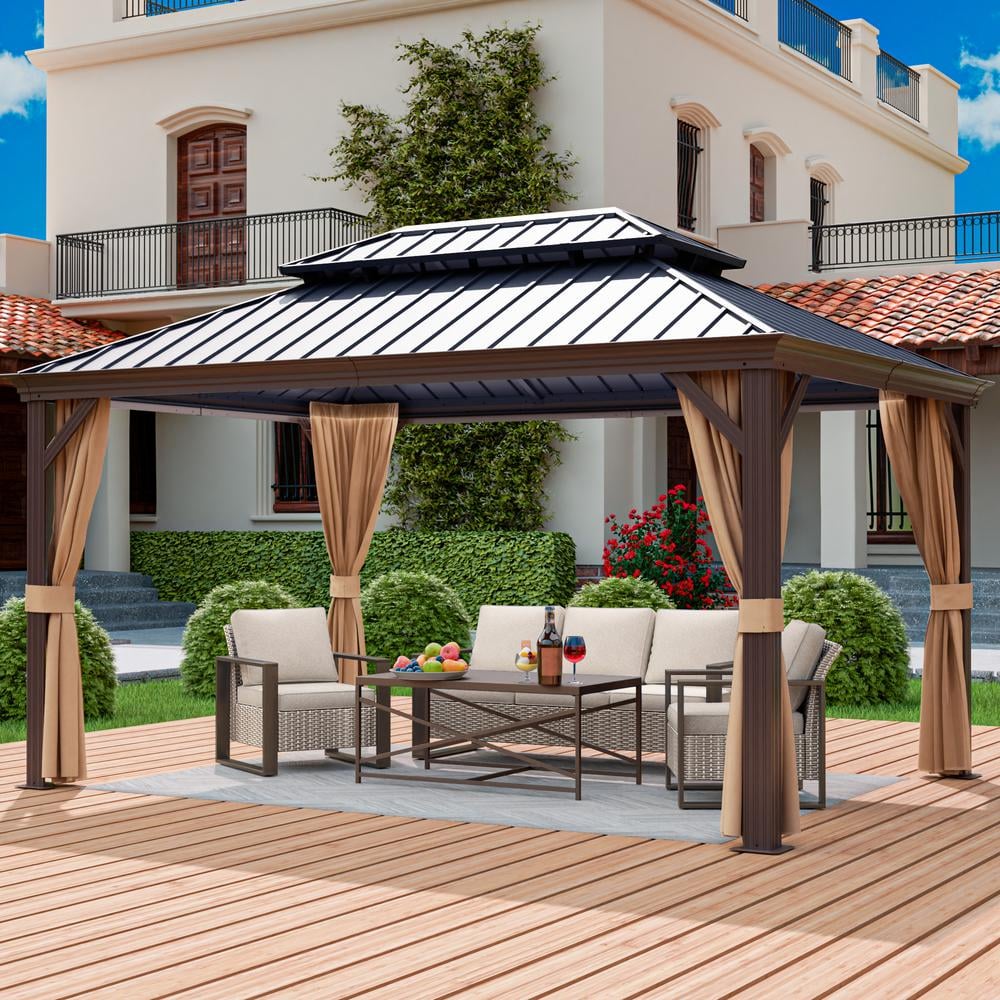 10 ft. x 14 ft. Gazebo with 4-Piece Outdoor Patio Furniture Sofa Set with Beige Cushion price history on PriceWatchPro