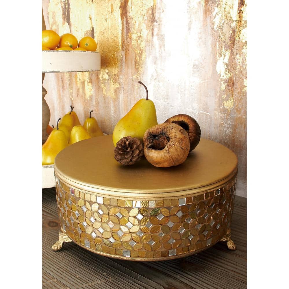 Gold Mosaic Patterned Glass and Metal Cake Stand Set of 3