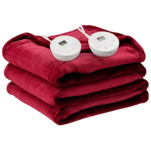 84 in. x 90 in. Red Queen Size Heated Electric Blanket Heated Throw Blanket with Timer