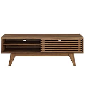 Render 48 in. Walnut Wood TV Stand Fits TVs Up to 52 in. with Storage Doors